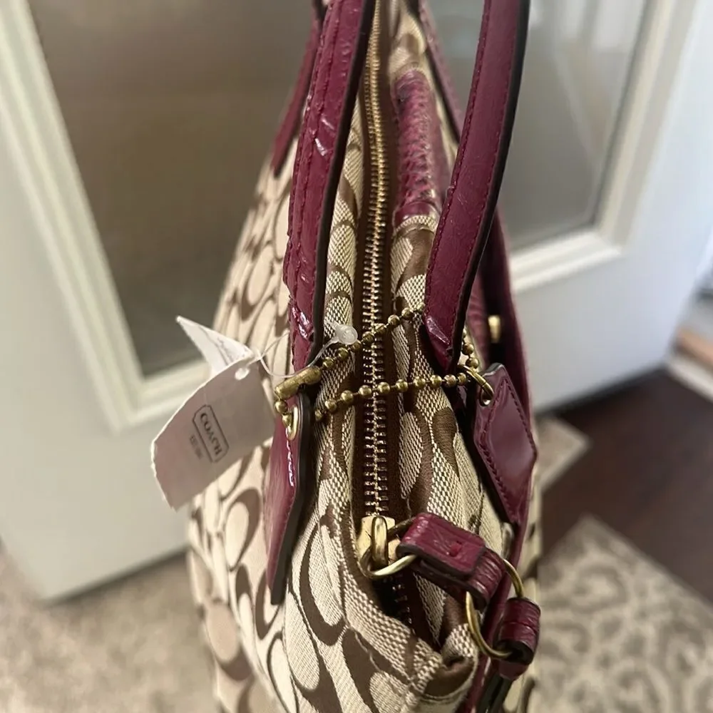 Coach Signature Python Raspberry Stripe Tote Bag - Picture 6 of 10